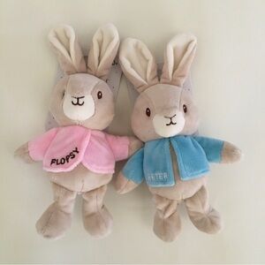 NEW Peter Rabbit and Flopsy Plush Bunnies Pink & Blue Soft Stuffed Animals